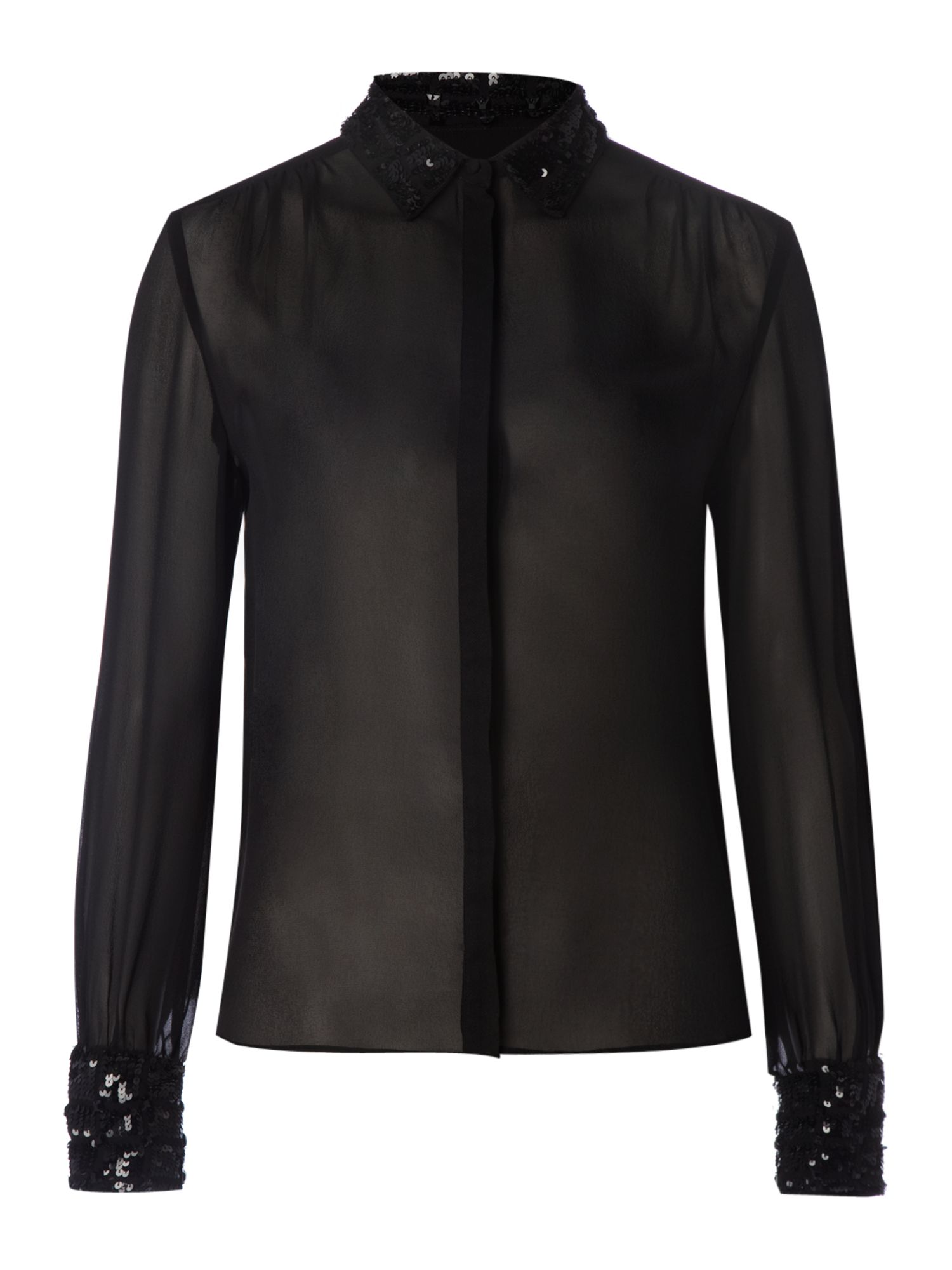Max Mara Studio Peirak Sheer Blouse with Sequin Collar in Black | Lyst