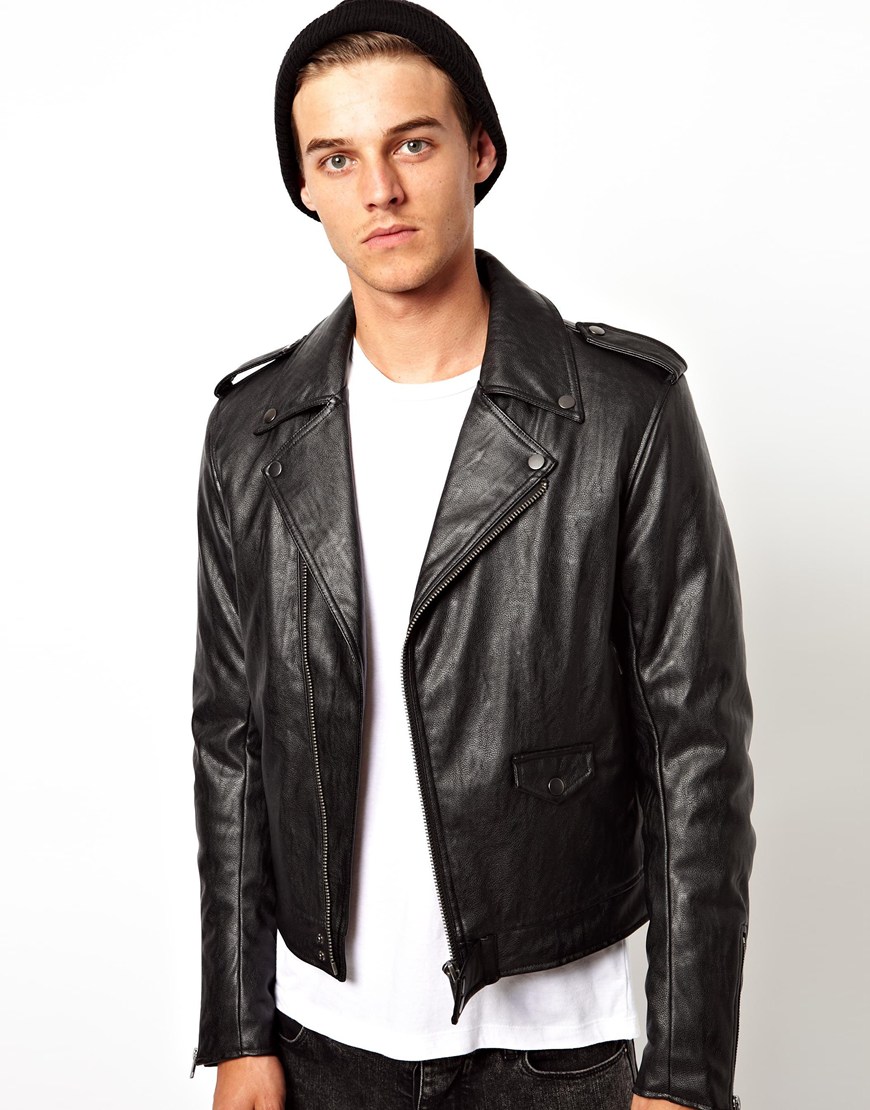 Anerkjendt Asos Faux Leather Biker Jacket in Black for Men | Lyst