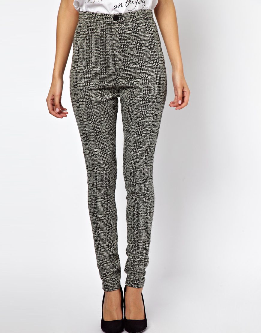 Lyst Asos Tube Trouser in High Waist Check Print in Gray