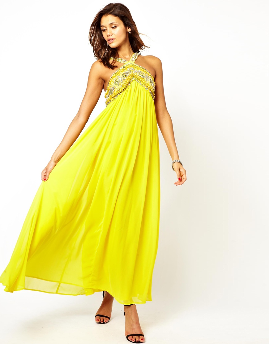 Lyst - Asos Premium Embellished Maxi Dress in Yellow