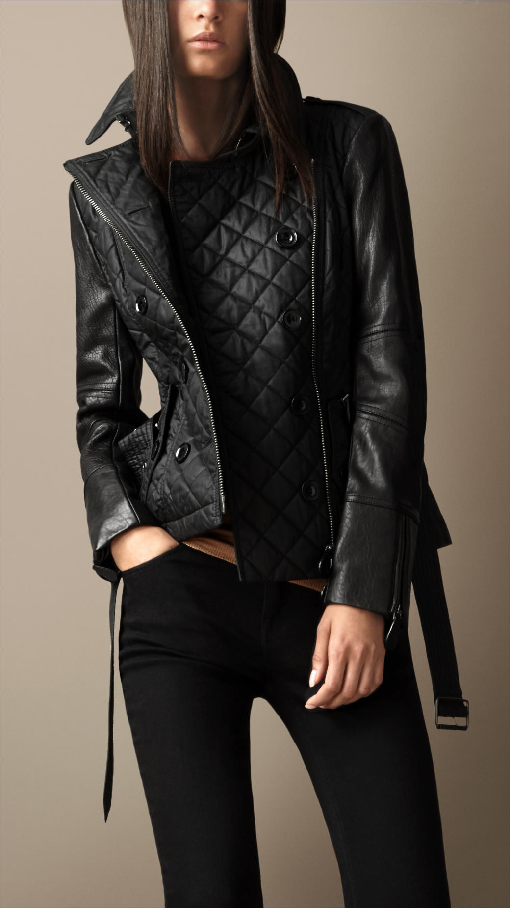 Lyst - Burberry Leather Detail Quilted Jacket in Black