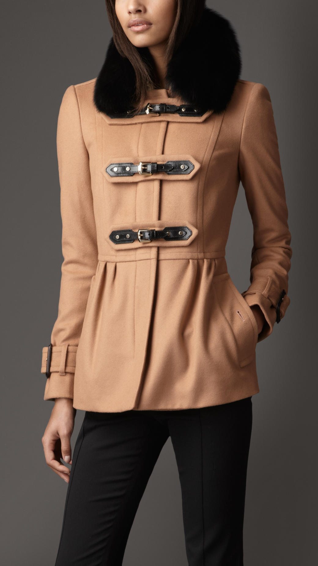 Burberry Fur Collar Wool Cashmere Jacket in Brown (camel) | Lyst