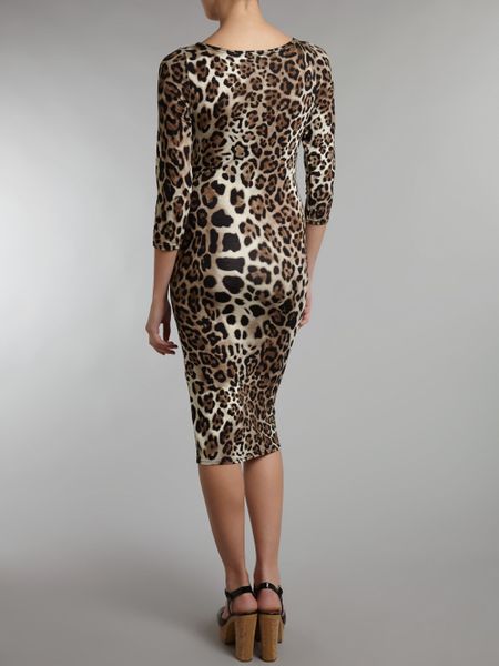 John Zack Bodycon Midi Dress in Animal (Leopard) | Lyst