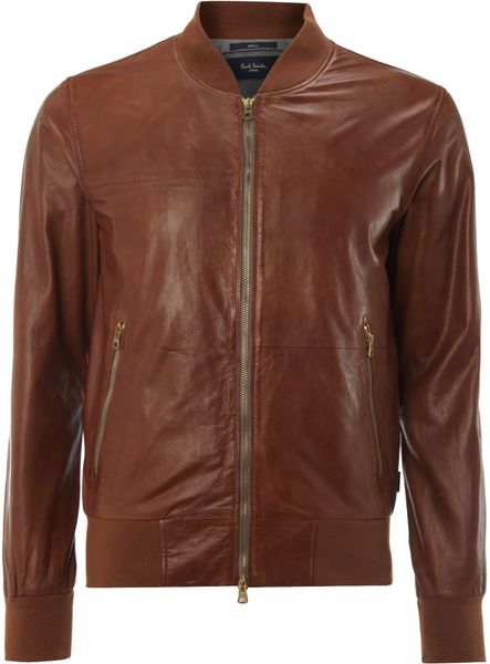 Paul Smith Leather Bomber Jacket in Brown for Men (Tan) | Lyst