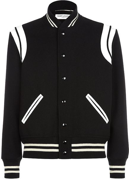 Saint Laurent Teddy Baseball Jacket in Black for Men (white) | Lyst