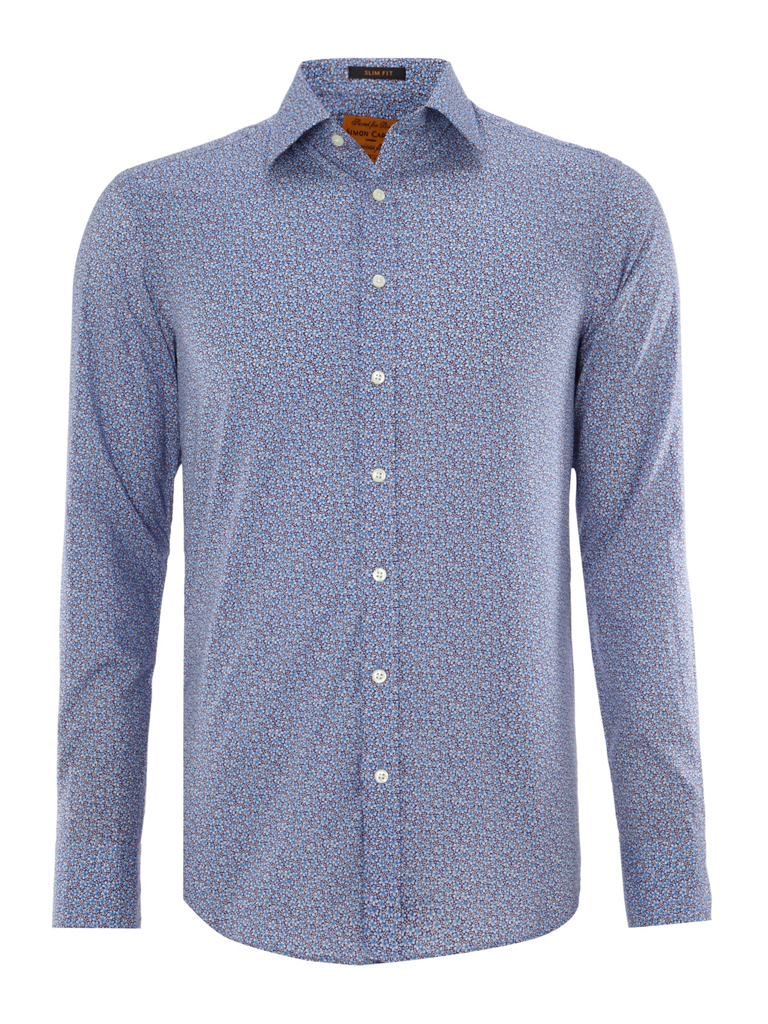 Simon Carter Ditsy Print 3 Button Cuff Formal Shirt in Blue for Men | Lyst
