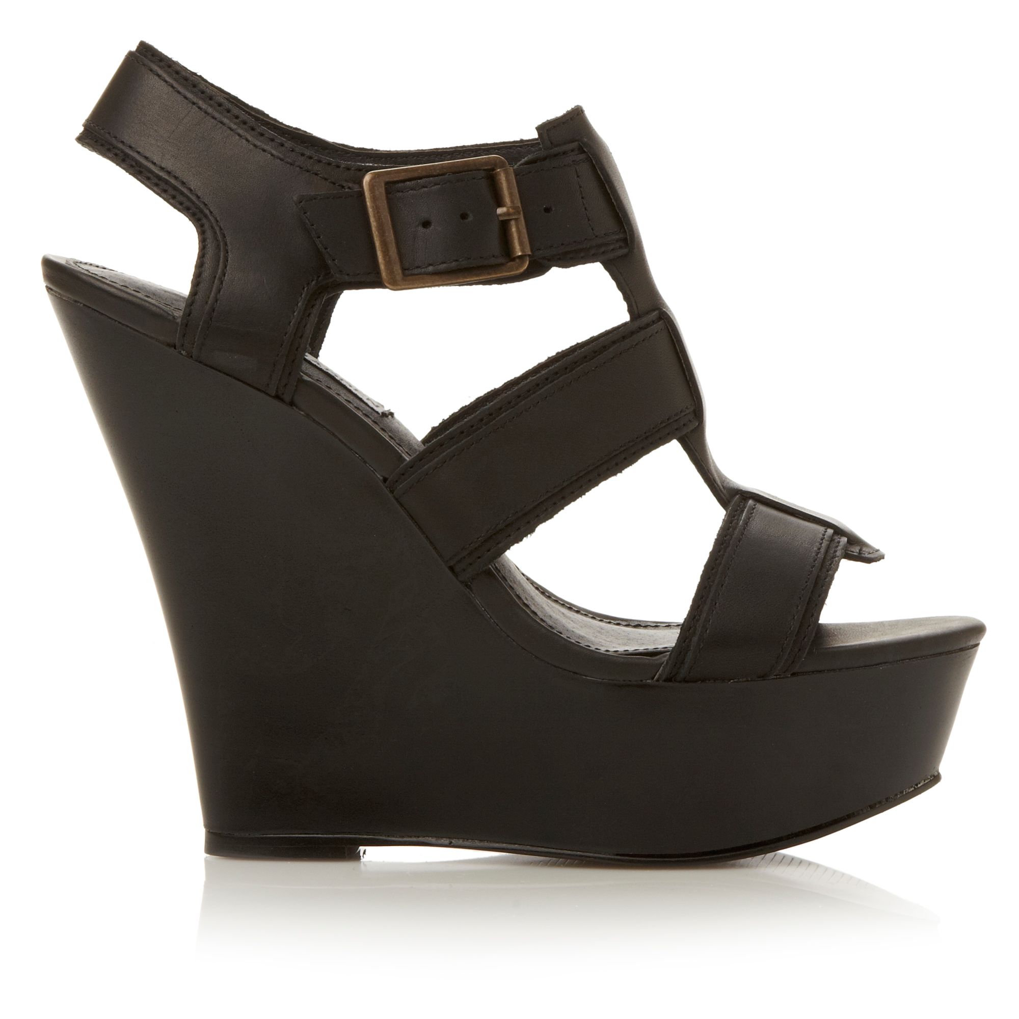 Steve Madden Wanting Thick Strap Caged Wedge Sandals In Black Lyst