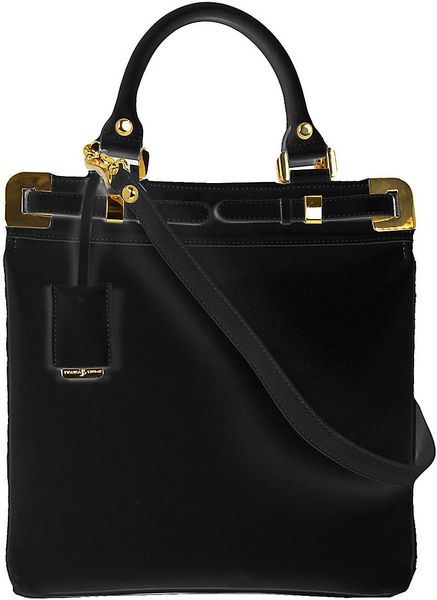 Ivanka Trump Onyx Faux Leather Double Shoulder Bag in Black | Lyst