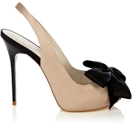 Karen Millen Bow Collection Peep Toe Shoes in Black (Cream) | Lyst