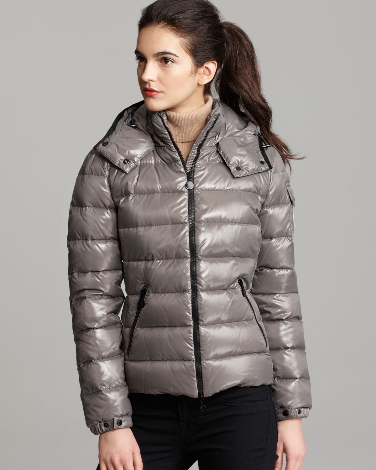 Lyst - Moncler Bady Lacquer Hooded Short Down Coat in Gray
