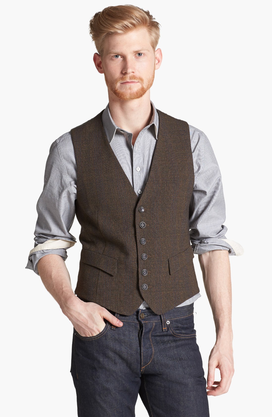 Rag & Bone Grosvenor Wool Waistcoat in Brown for Men | Lyst