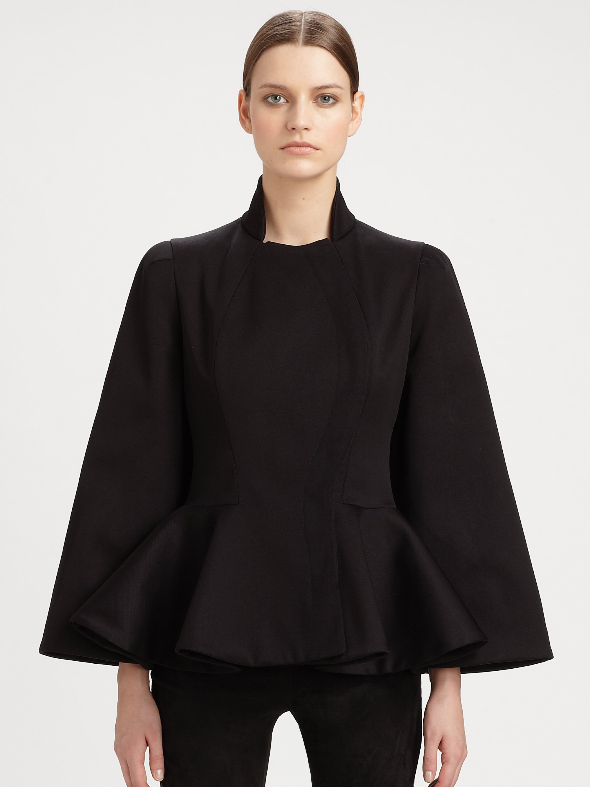 Lyst - Alexander Mcqueen Peplum Capelet Jacket in Black