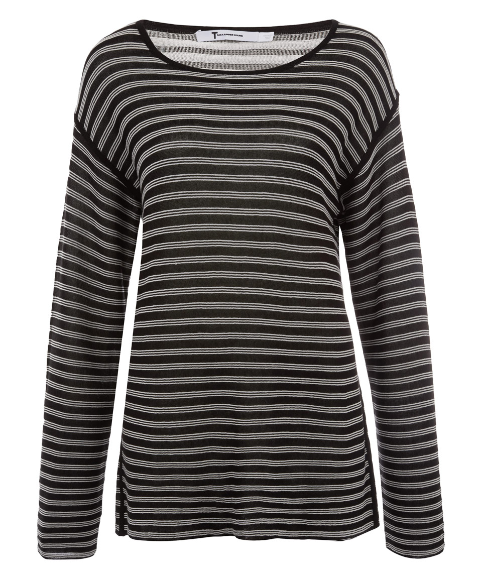 T By Alexander Wang Black and White Striped Long Sleeve Top in Black | Lyst
