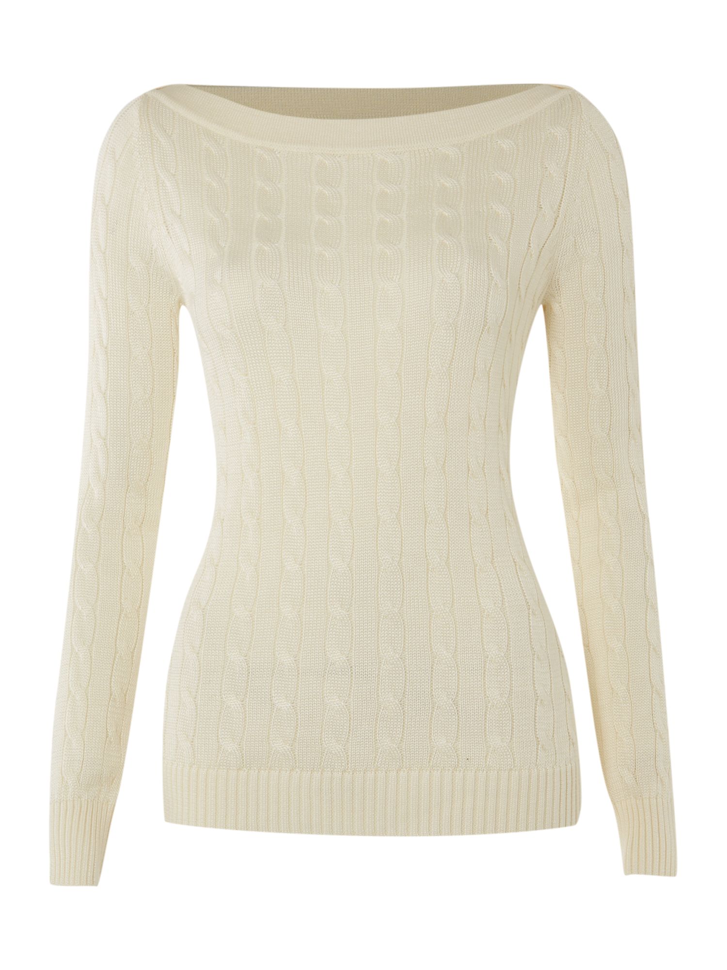 Lauren by ralph lauren Long Sleeved Boat Neck Cable Knit Sweater in