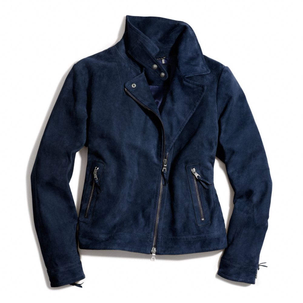 Lyst Coach Suede Moto Jacket In Blue Gallery Women S Flower Jackets