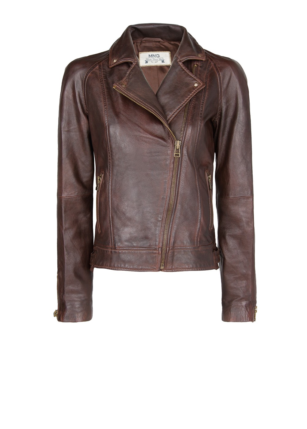 Mango Leather Biker Jacket in Brown (Chocolate) | Lyst