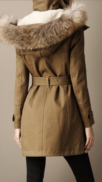 Burberry Military Canvas Fur Trim Parka in Brown (olive brown) | Lyst