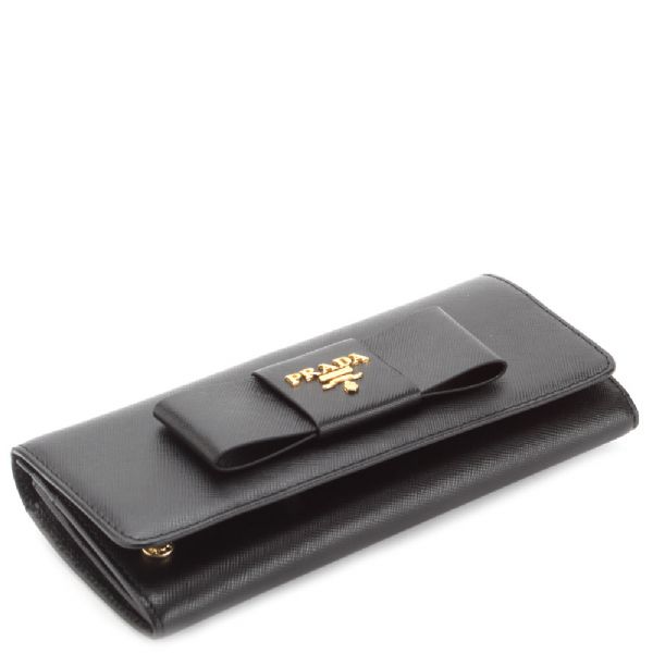 Prada Big Bow Saffiano Long Continental Wallet Black in Black | Lyst  