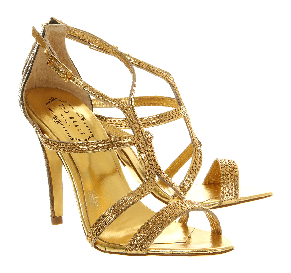 Ted baker Tilbey High Heel Sandal in Gold (snake) | Lyst