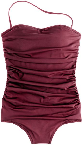 J.crew Long Torso Ruched Bandeau Tank in Red (red currant) | Lyst