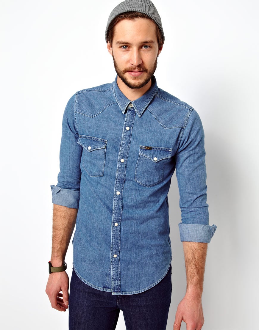 Lyst - Asos Denim Shirt Western Slim Fit Light Stone in Blue for Men