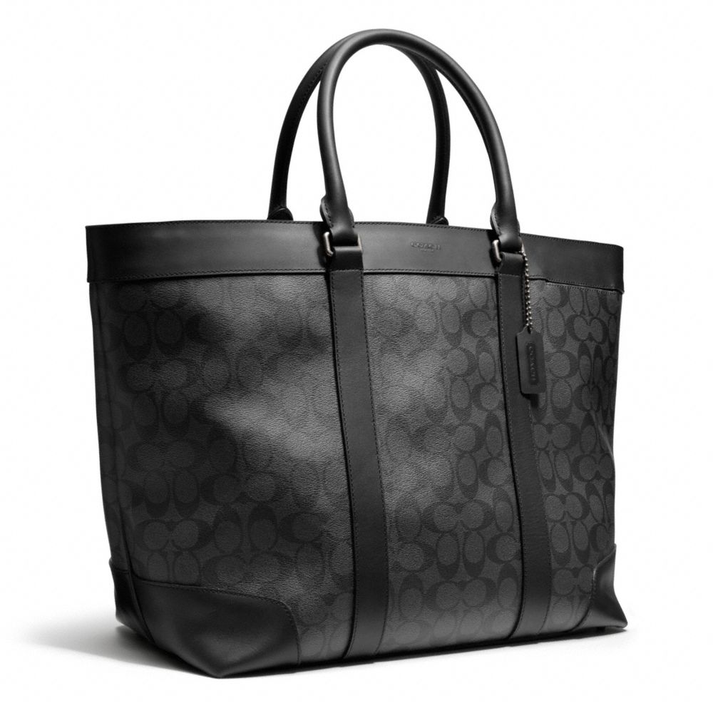 COACH Bleecker Weekend Tote in Signature Coated Canvas in Black for Men