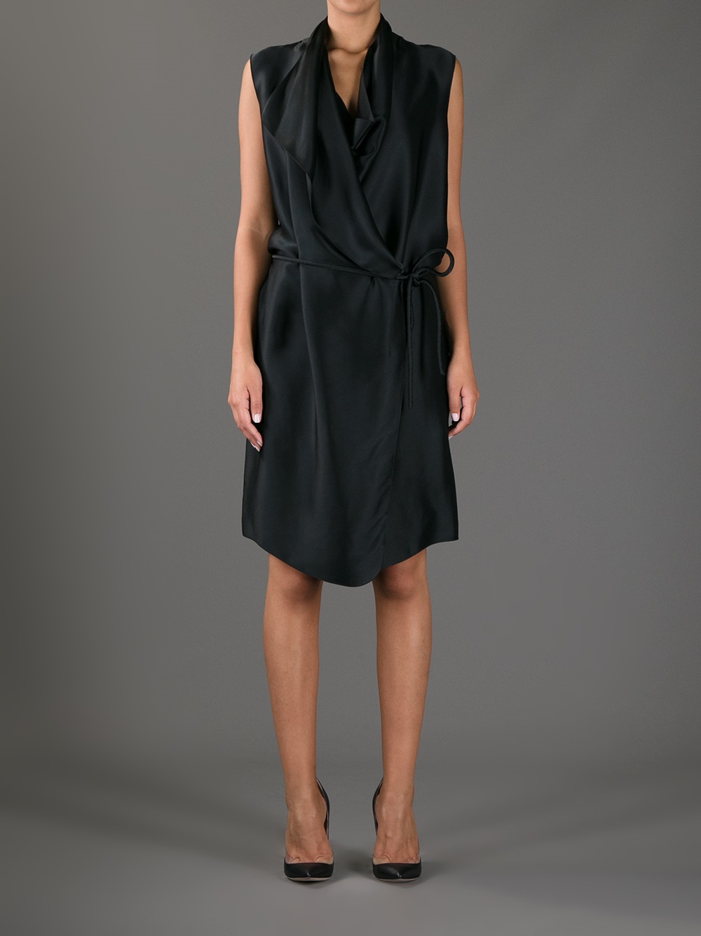 Lanvin Draped Wrap Dress in Black Lyst