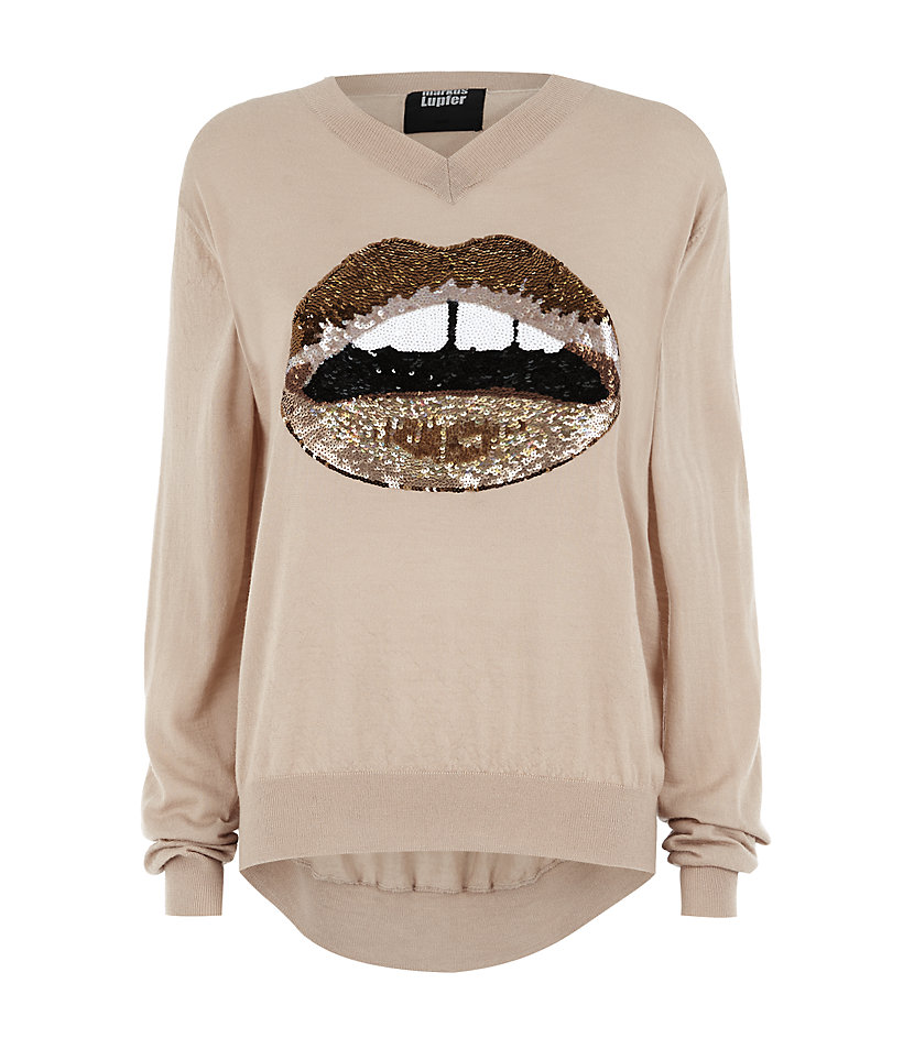 Markus lupfer Sequin Lip Sweater in Natural | Lyst