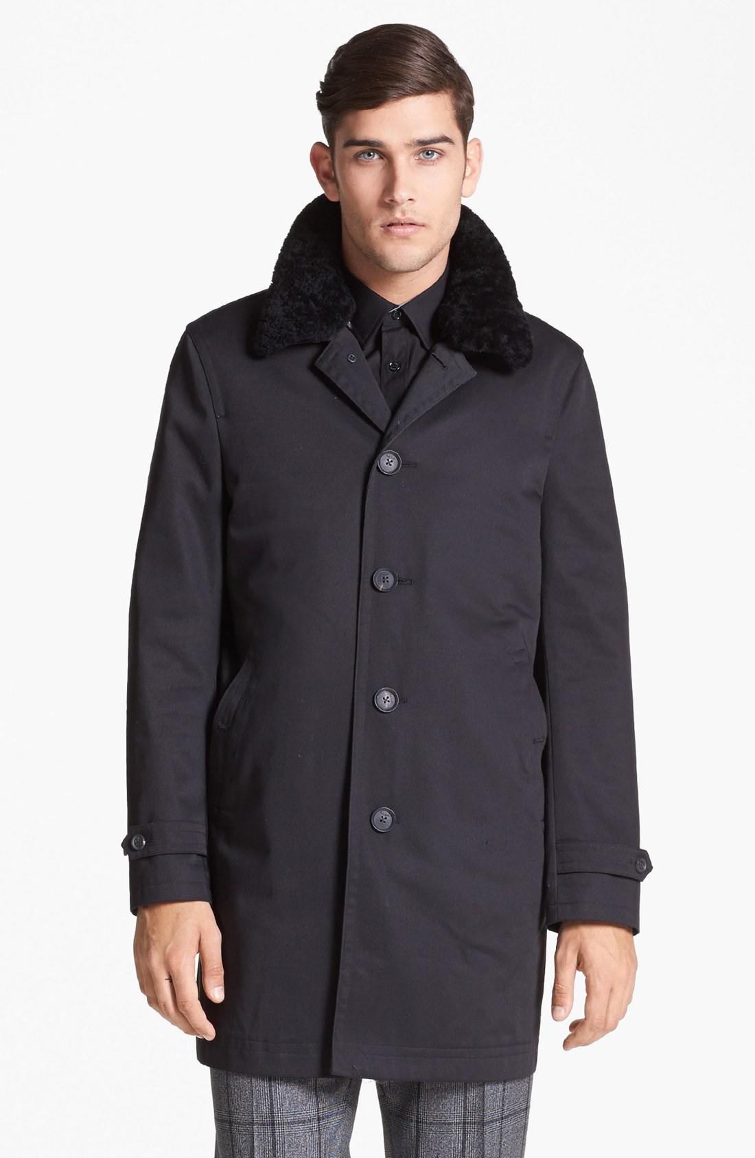 Paul Smith Trench Coat with Genuine Shearling Collar in Black for Men ...