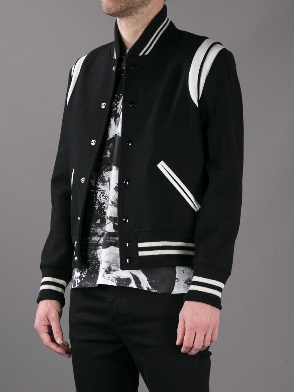 Lyst - Saint Laurent Varsity Jacket in Black for Men