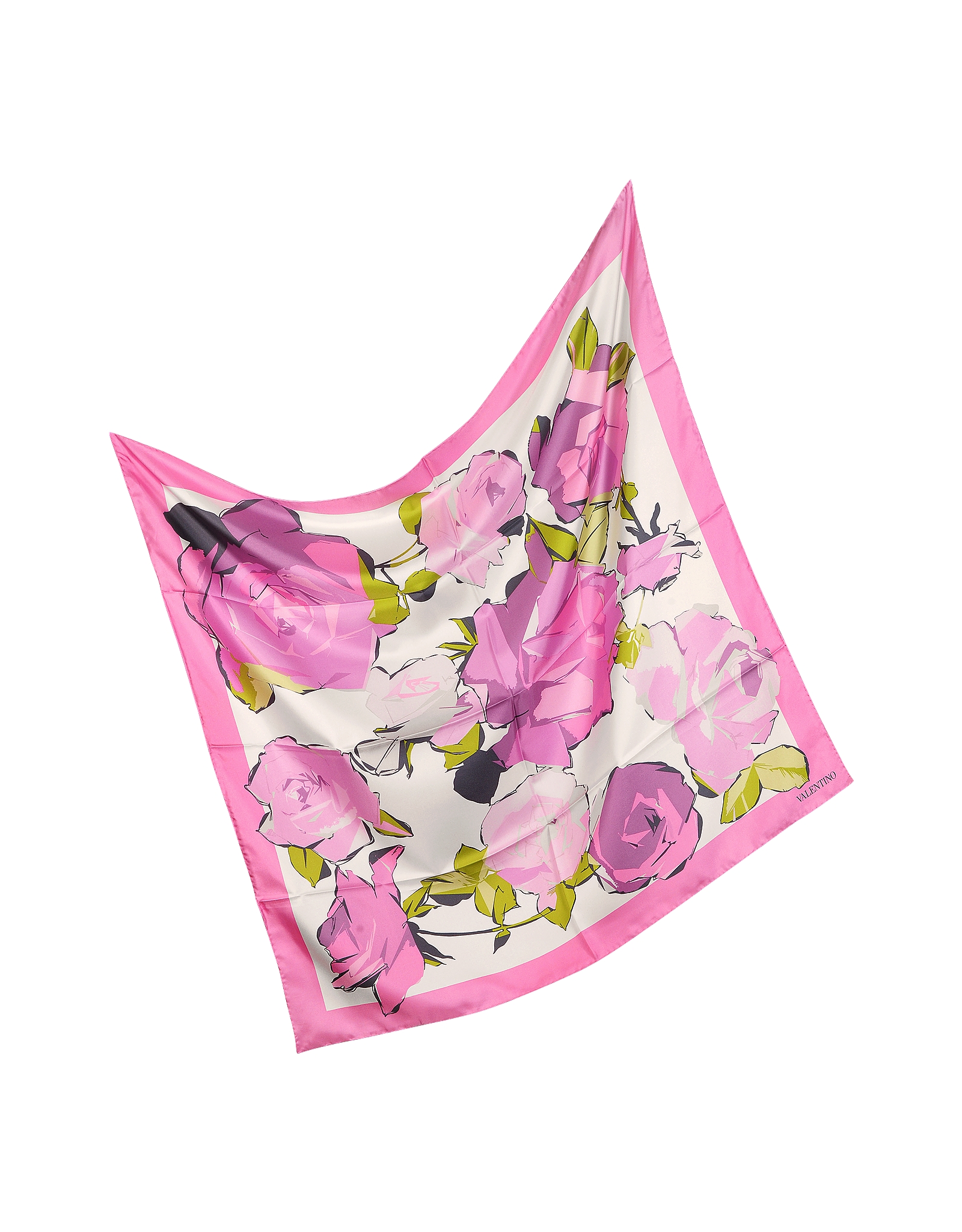 Lyst Valentino Rose Print Silk Square Scarf in Pink