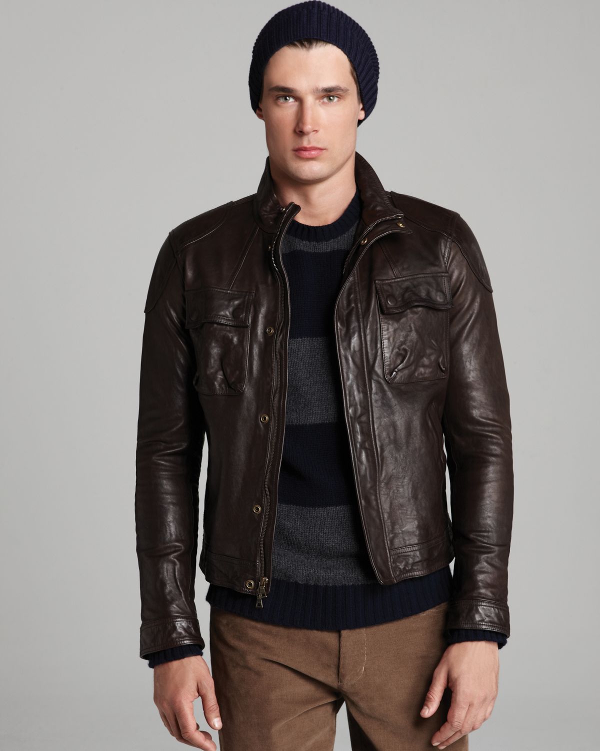 Lyst Vince Leather Moto Jacket In Brown For Men Gallery