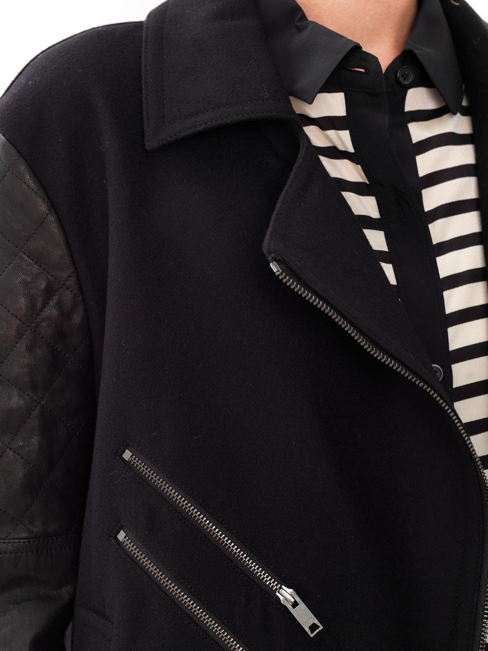 Lyst Dkny Quilted Leather Sleeve Moto Jacket in Black