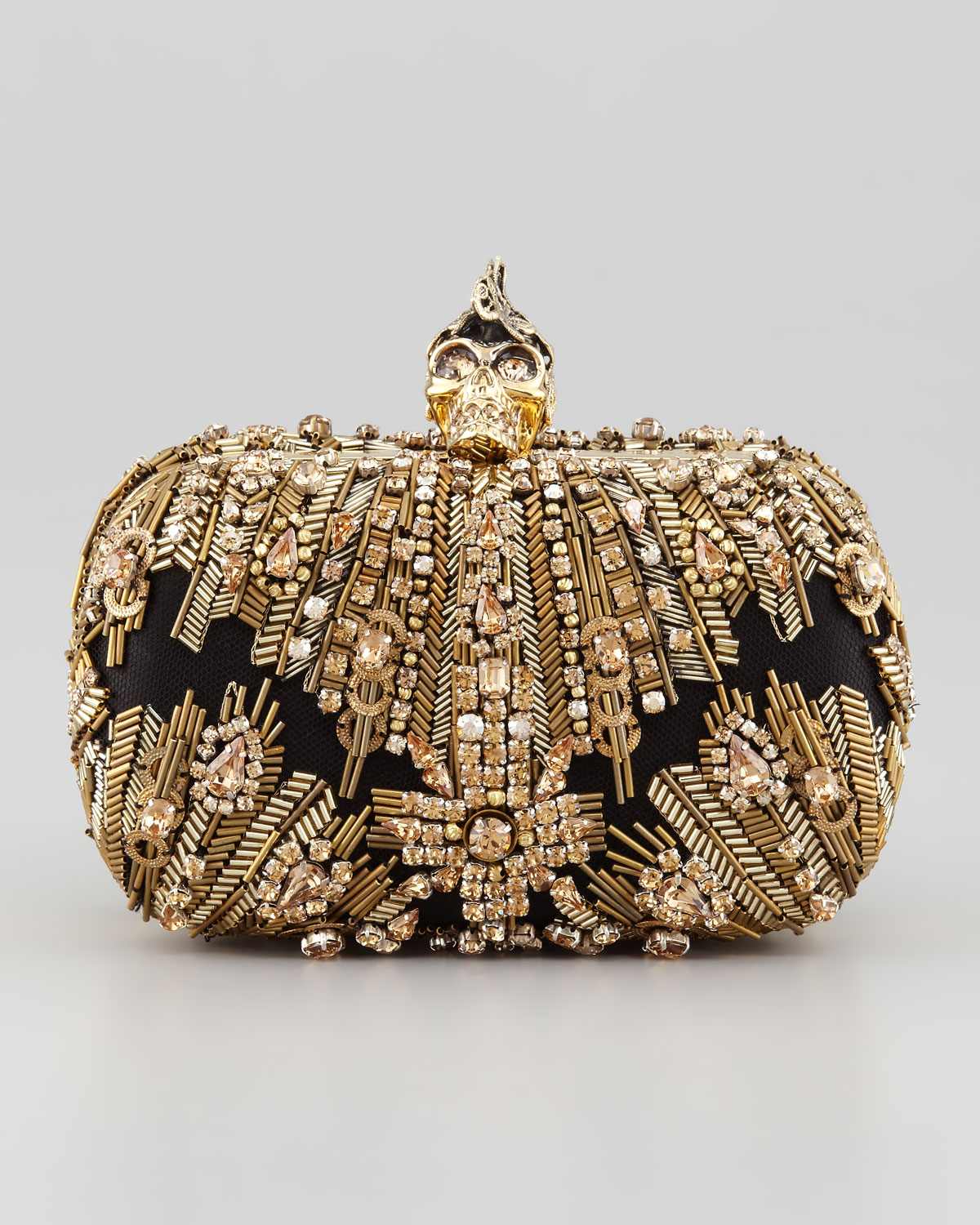 Lyst - Alexander Mcqueen Crystalembroidered Punk Skull Clutch Bag Gold ...
