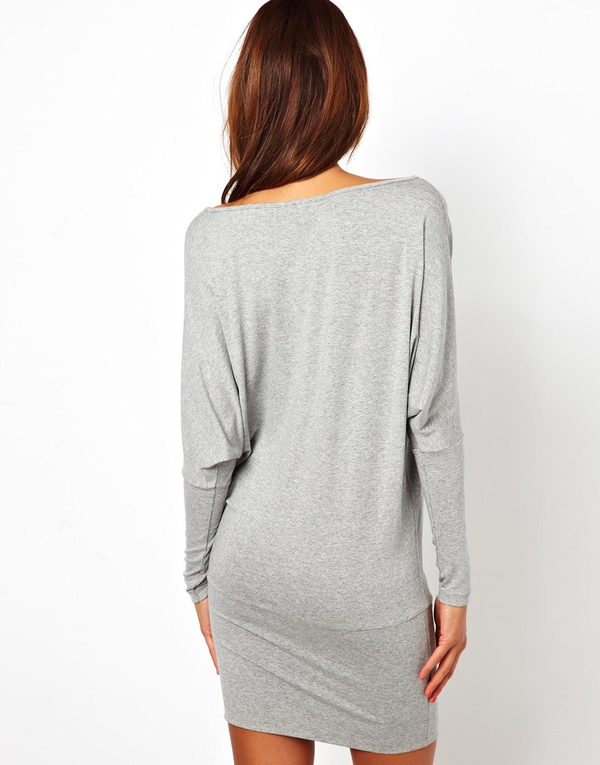 Lyst - Asos Mini Dress with Batwing Sleeves in Gray