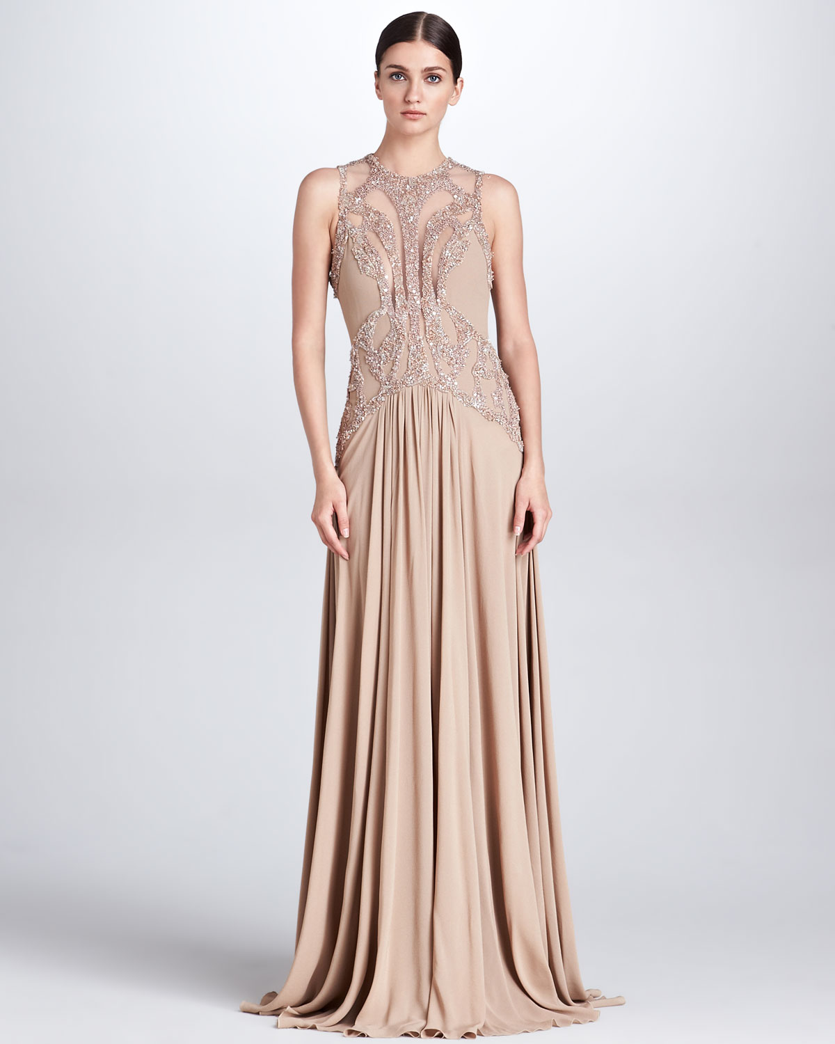 Lyst Elie Saab Beaded Cutout Gown Bisque in Natural