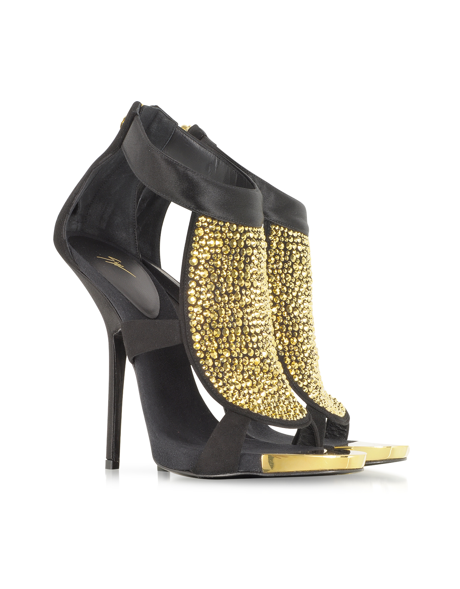 Lyst - Giuseppe Zanotti Black Satin and Suede Sandal with Crystal in Black