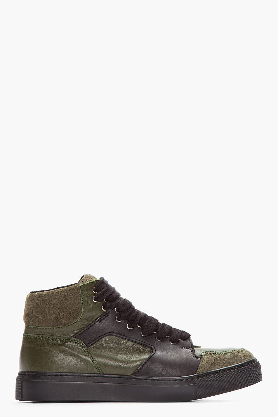 Kris Van Assche Dark Green Leather and Suede Multi-lace Mid-top ...