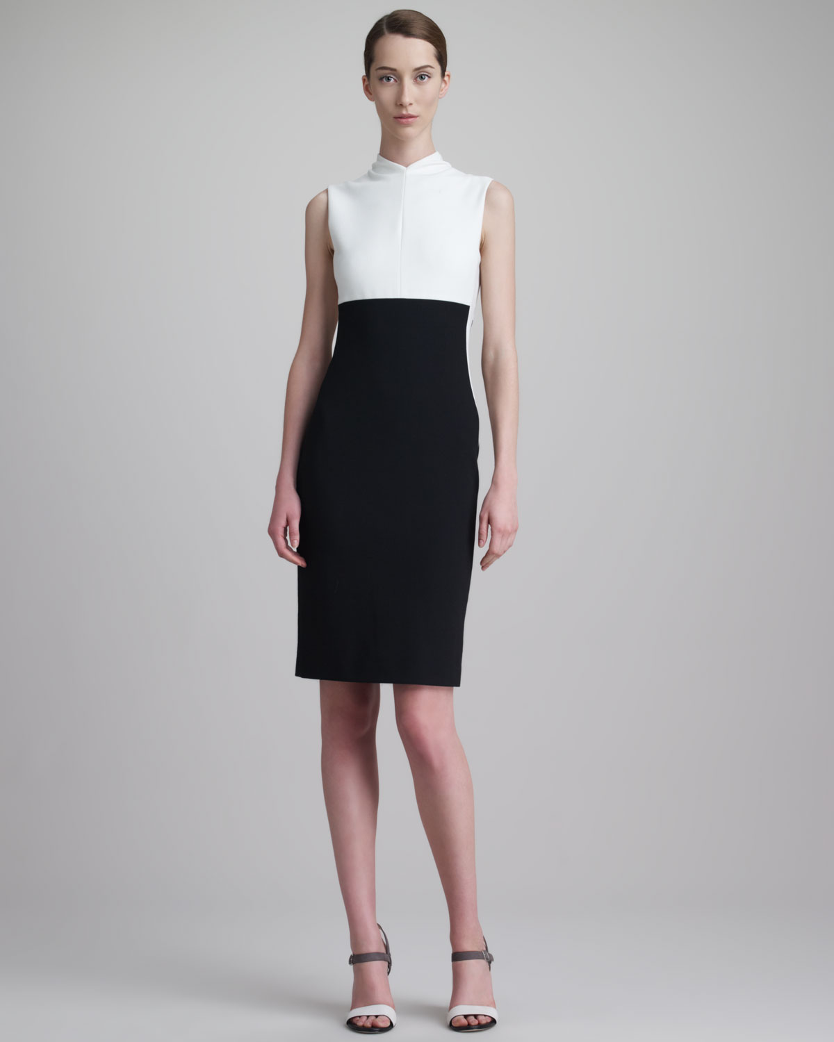 Lyst - Narciso rodriguez Sleeveless Stretch Pique Dress Creamblack in Black