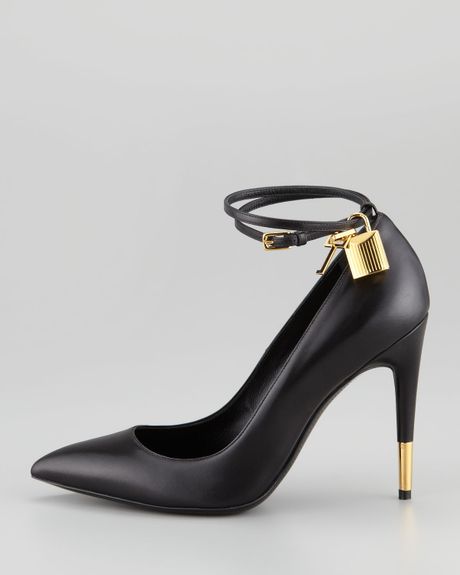 Tom Ford Padlock Anklewrap Leather Pump in Black | Lyst