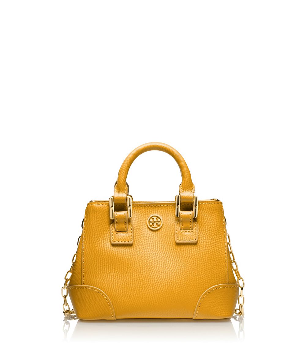 Tory burch Robinson Shrunken Square Tote in Yellow | Lyst
