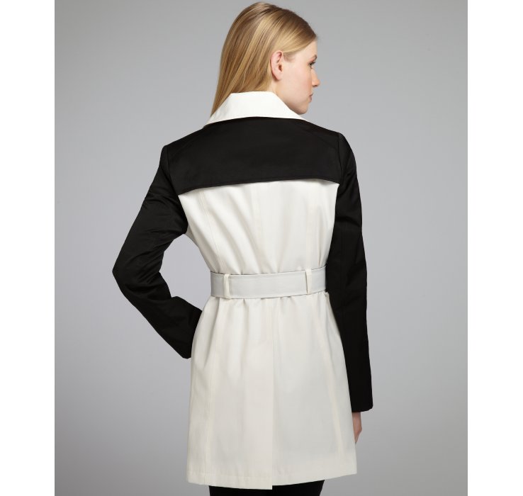 Dkny Double Ted Belted Trench Coat W Faux Leather Trim 06200 Gallery