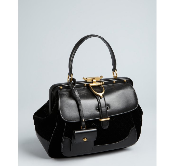 Lyst - Gucci Black Perforated Velvet and Leather Horsebit Strap Doctor ...