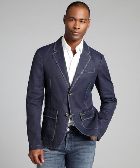 Gucci Medium Blue Cotton-linen Buttoned Blazer Denim Jacket in Blue for ...