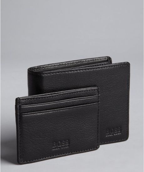 Hugo Boss Black Leather Bi Fold Wallet and Card Holder Set in Black for ...