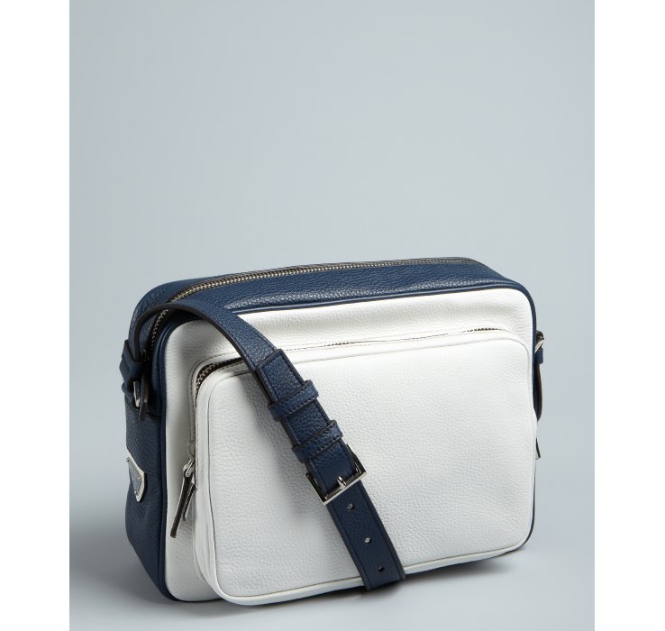 Prada Baltic Blue and White Pebbled Leather Crossbody Retro Style ...  