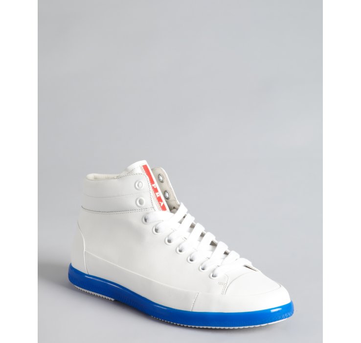 blue and white prada trainers