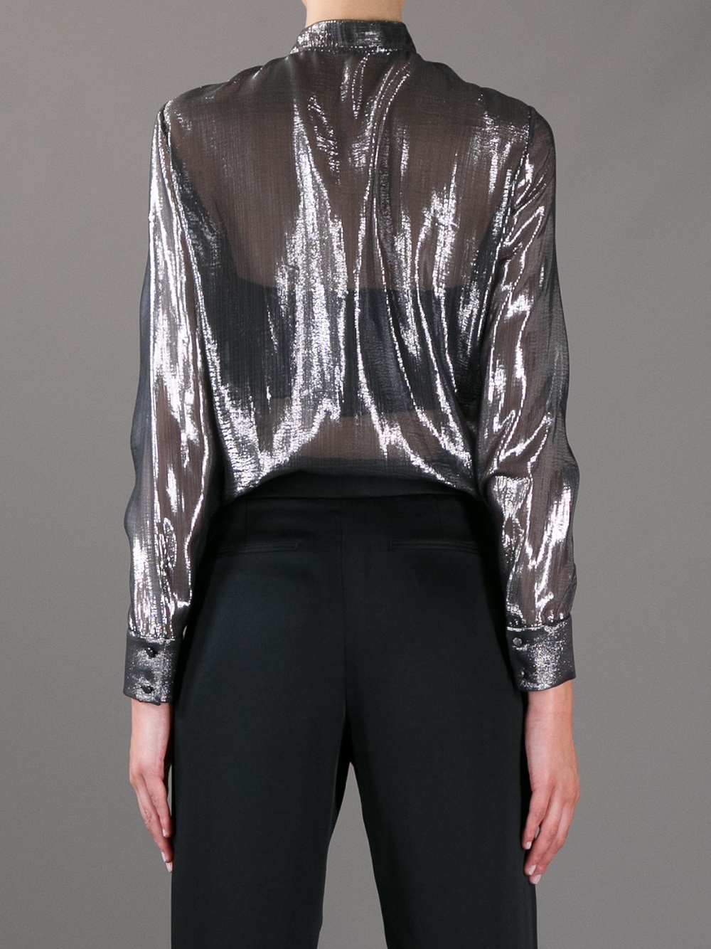 Lyst Saint Laurent Pussy Bow Blouse In Metallic