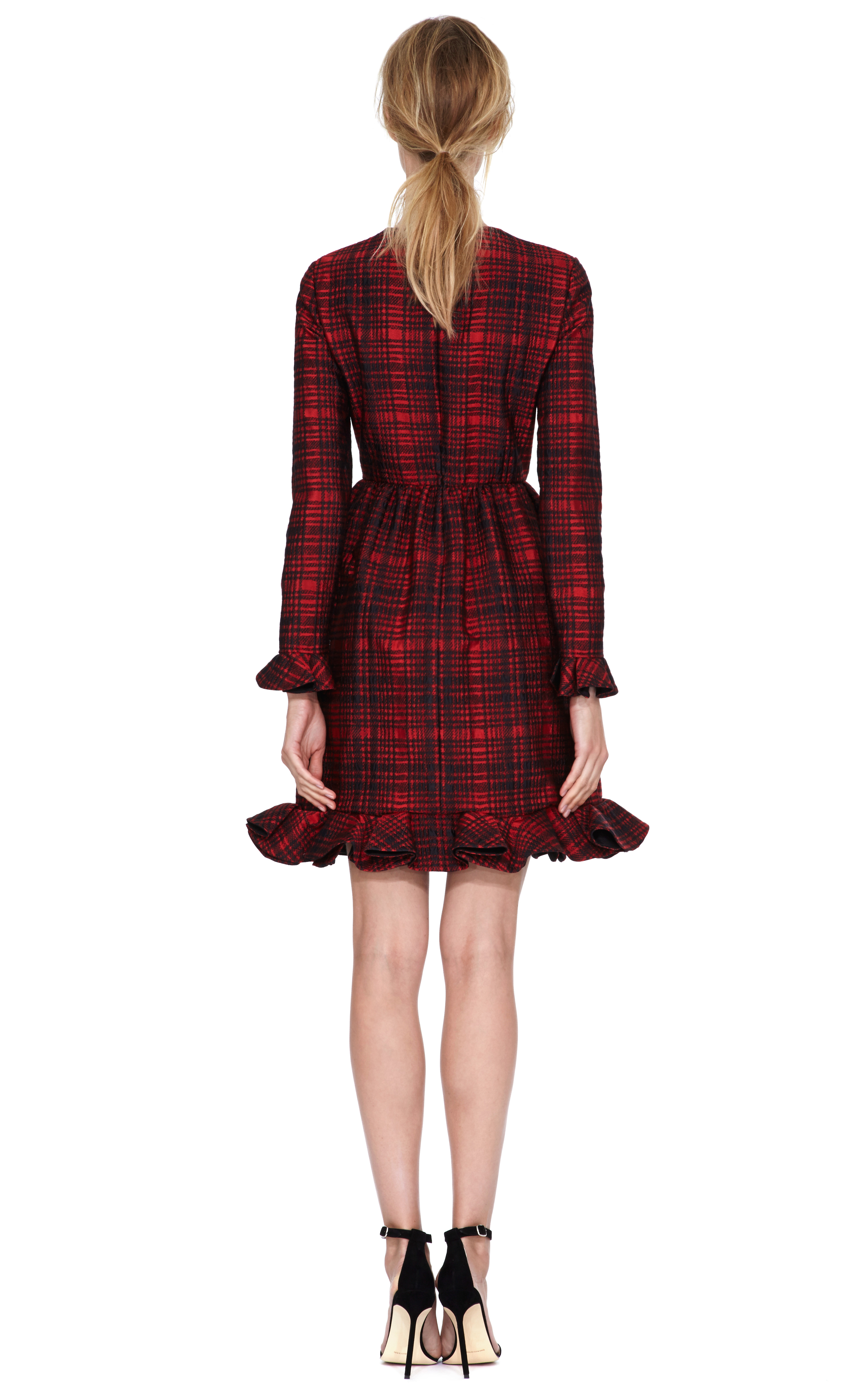 Valentino Plaid Long Sleeve Dress with Voulant Cuff and Hem in Black ...