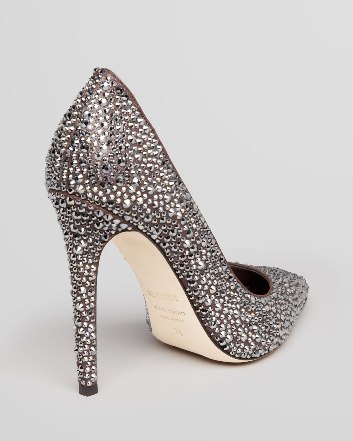 Lyst - Le Silla Pointed Toe Pumps Crystal Studded High Heel in Metallic